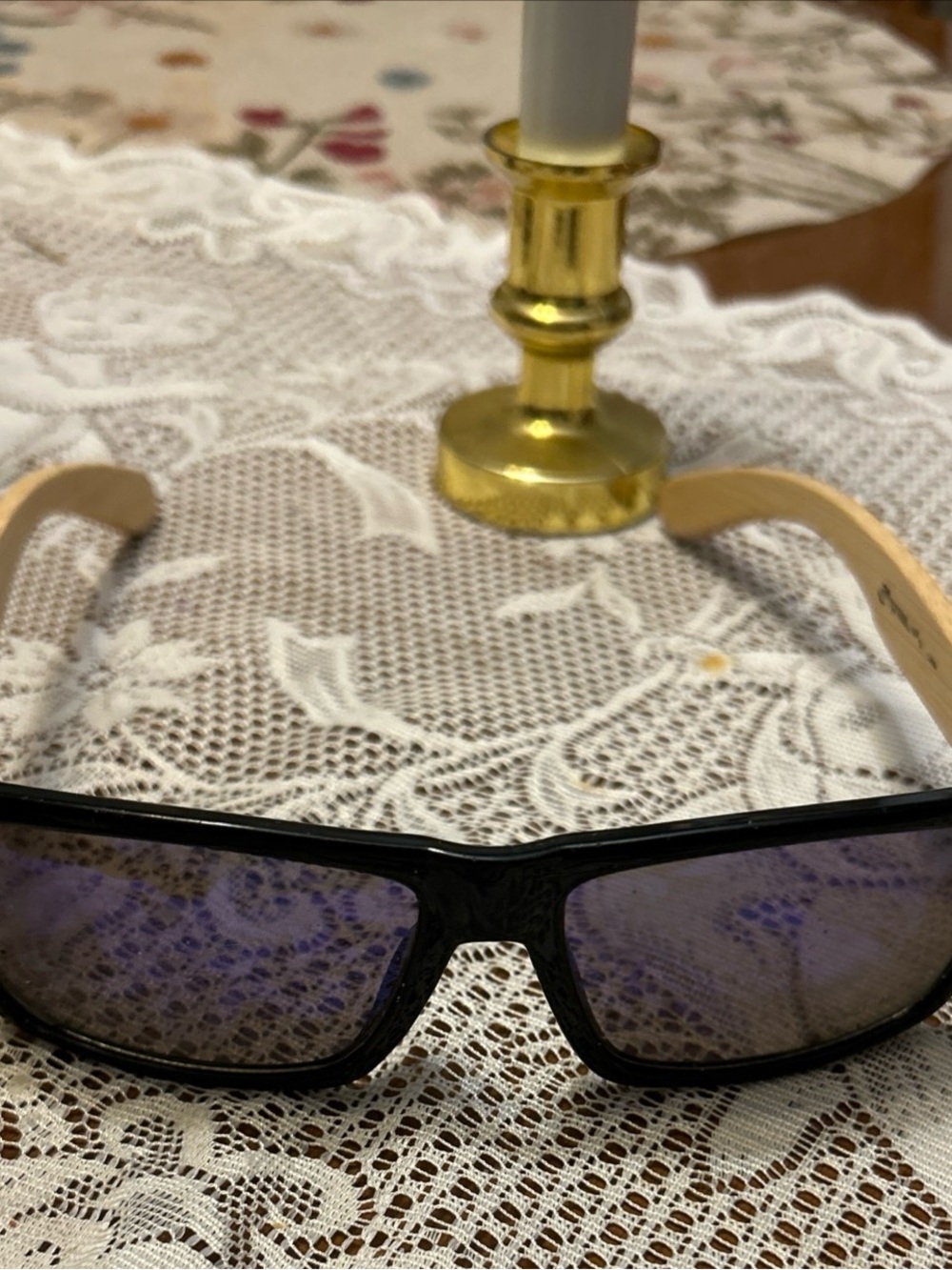 Black Frame Sunglasses with wood Temples